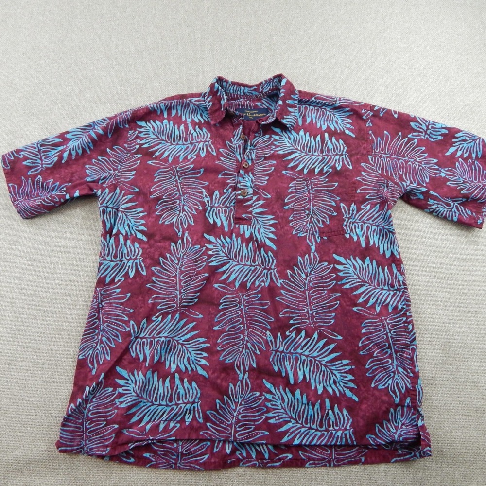 Pete Huntington Hawaiian Button Up Shirt Mens Medium Bali Beach Travel Tropical